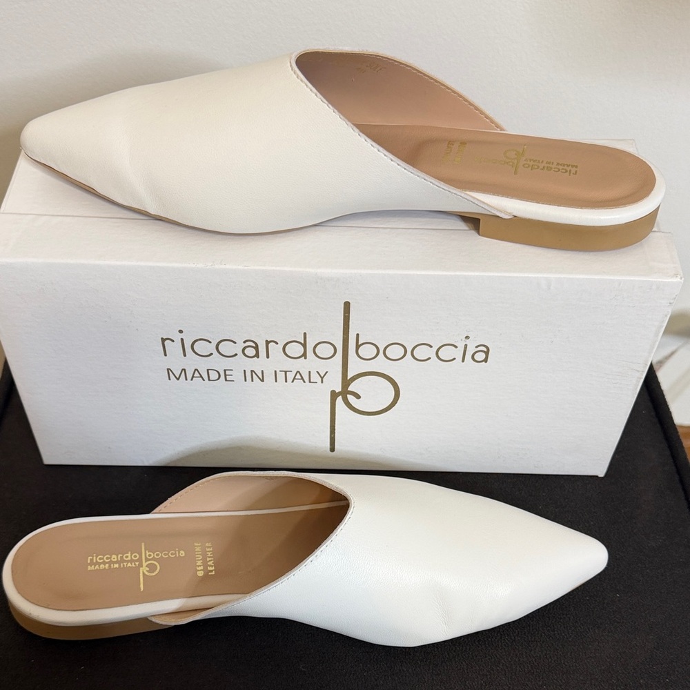 Ricardo Boccis, Women's White Leather Pointed Mule Sz 40